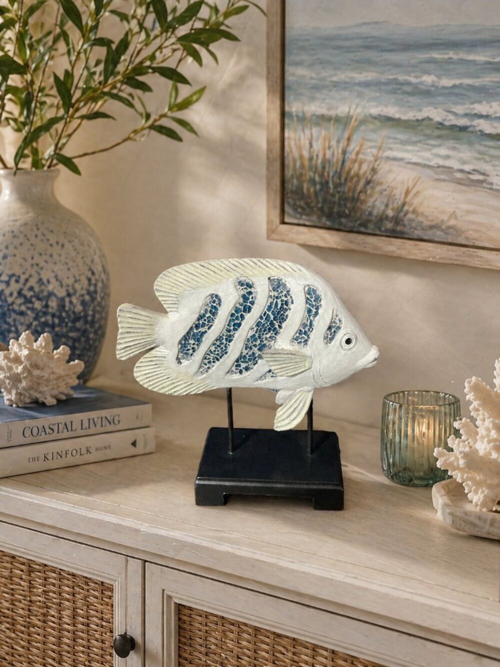Coastal Mosaic Fish Sculpture Decor